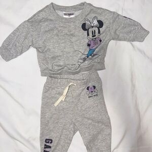 BUNDLE GAP Kids Gray Minnie Mouse Sweatshirt(Sz 3-6, Pants Set 6-12)